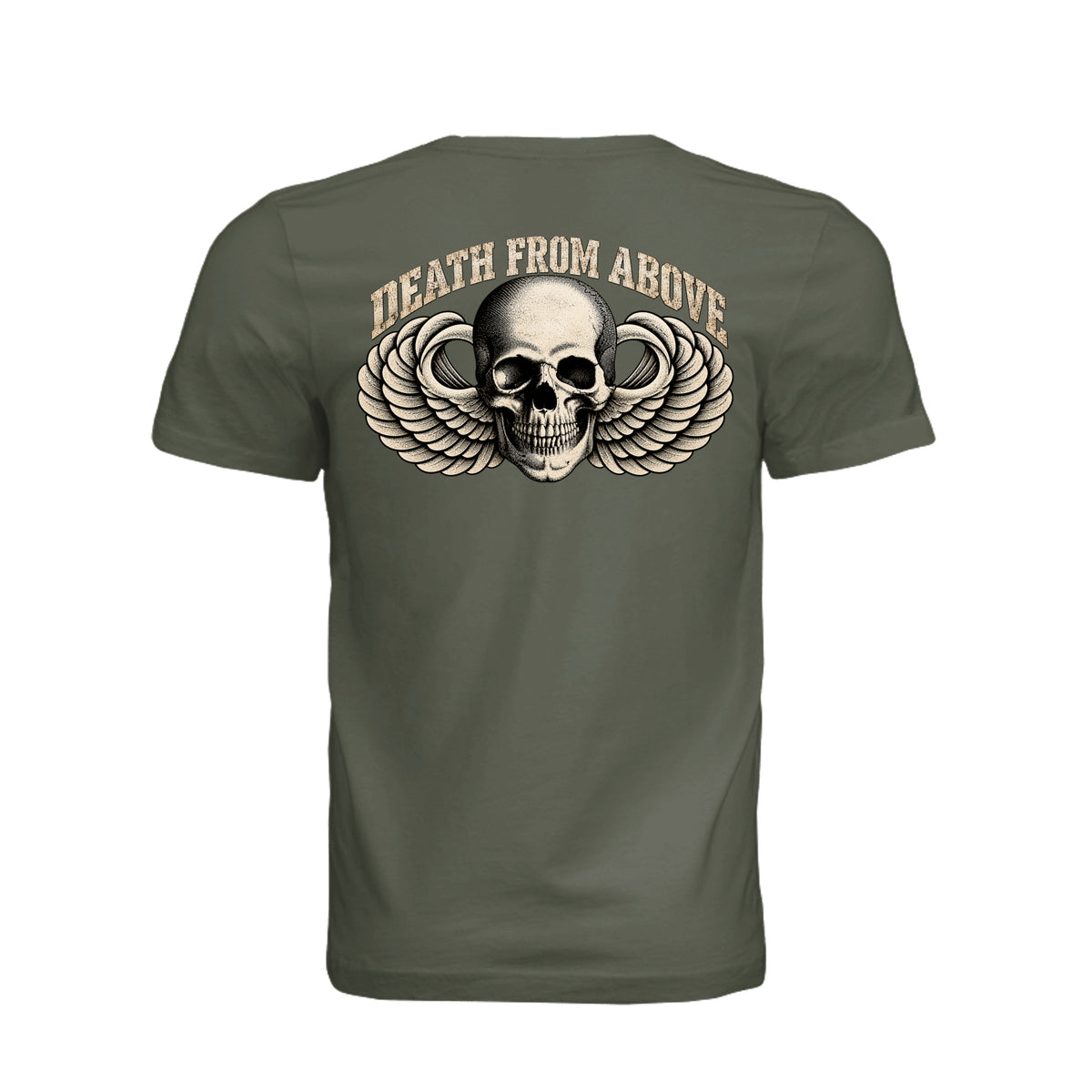 Airborne Death From Above T-Shirt - Dark Olive (Back) | Ironsight Syndicate