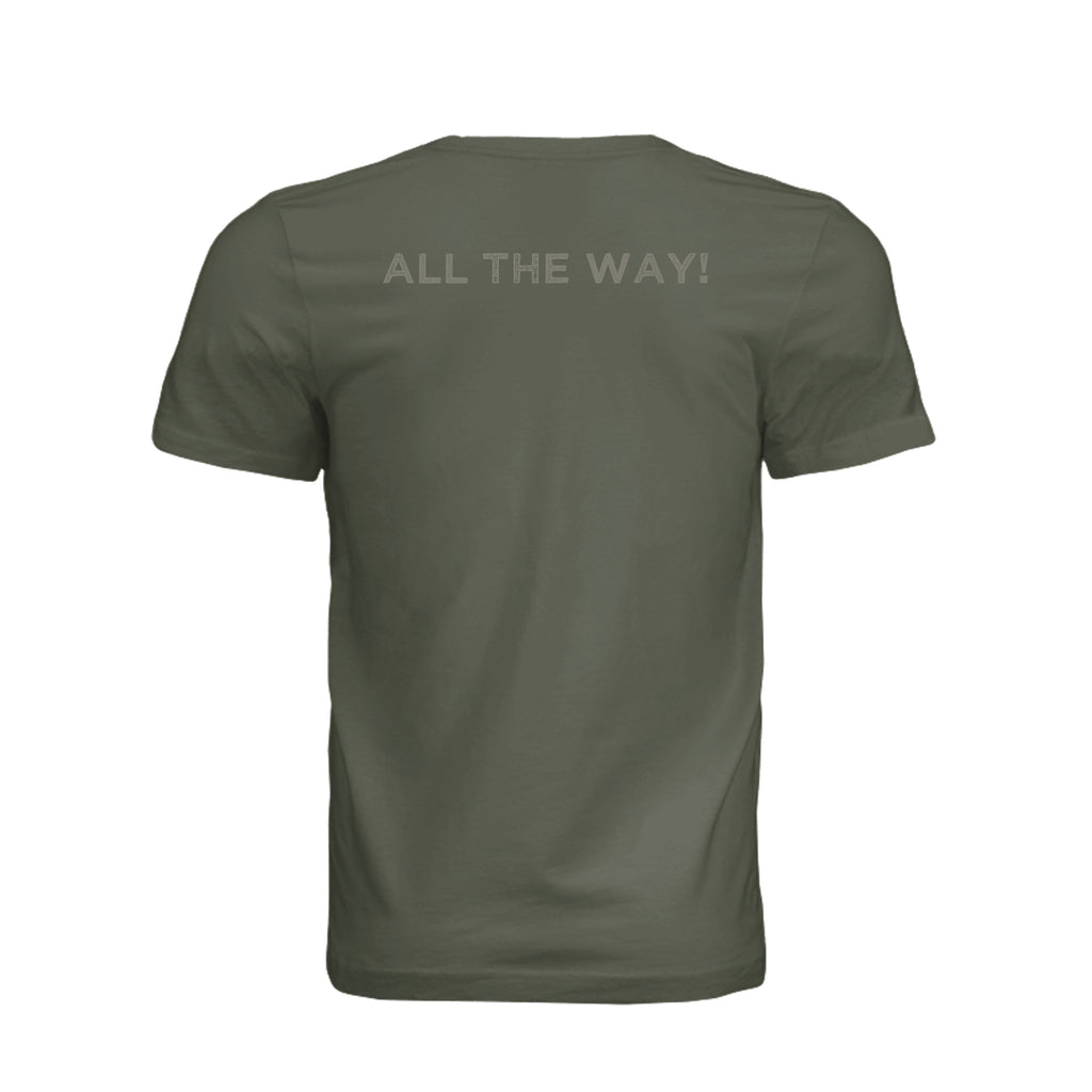 Airborne All the Way T-Shirt - Dark Olive (Back) | Ironsight Syndicate