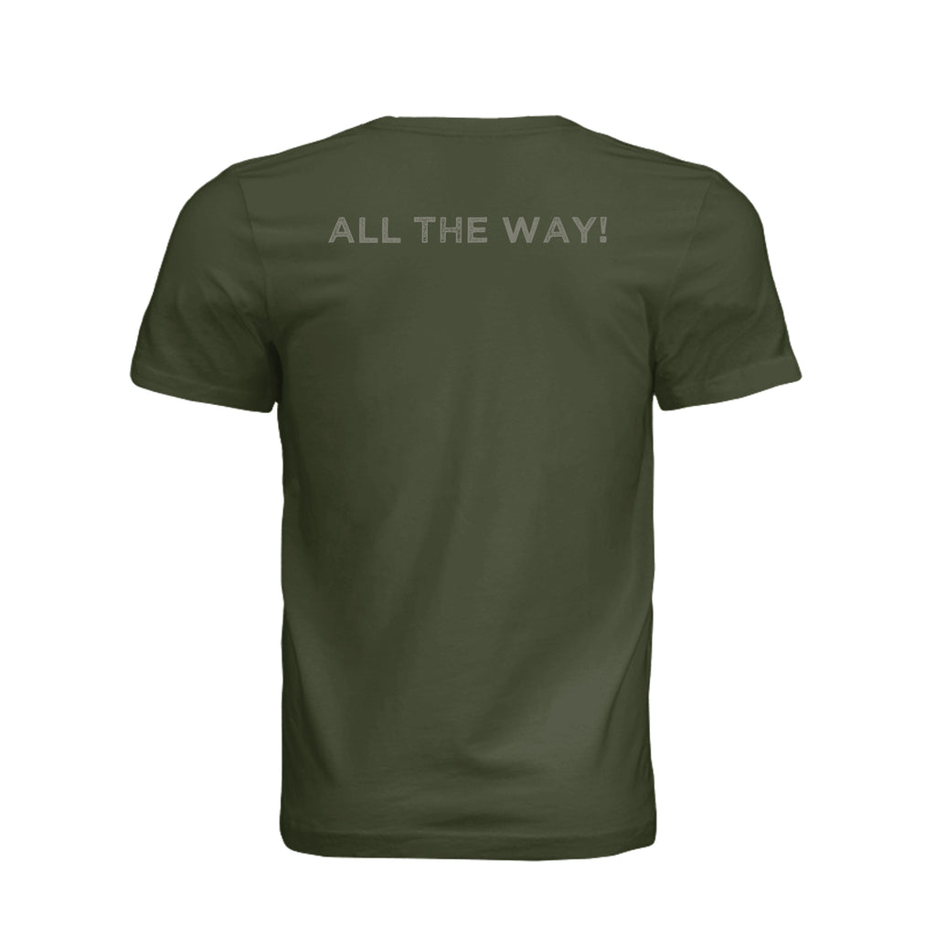 Airborne All the Way T-Shirt - Military Green (Back) | Ironsight Syndicate