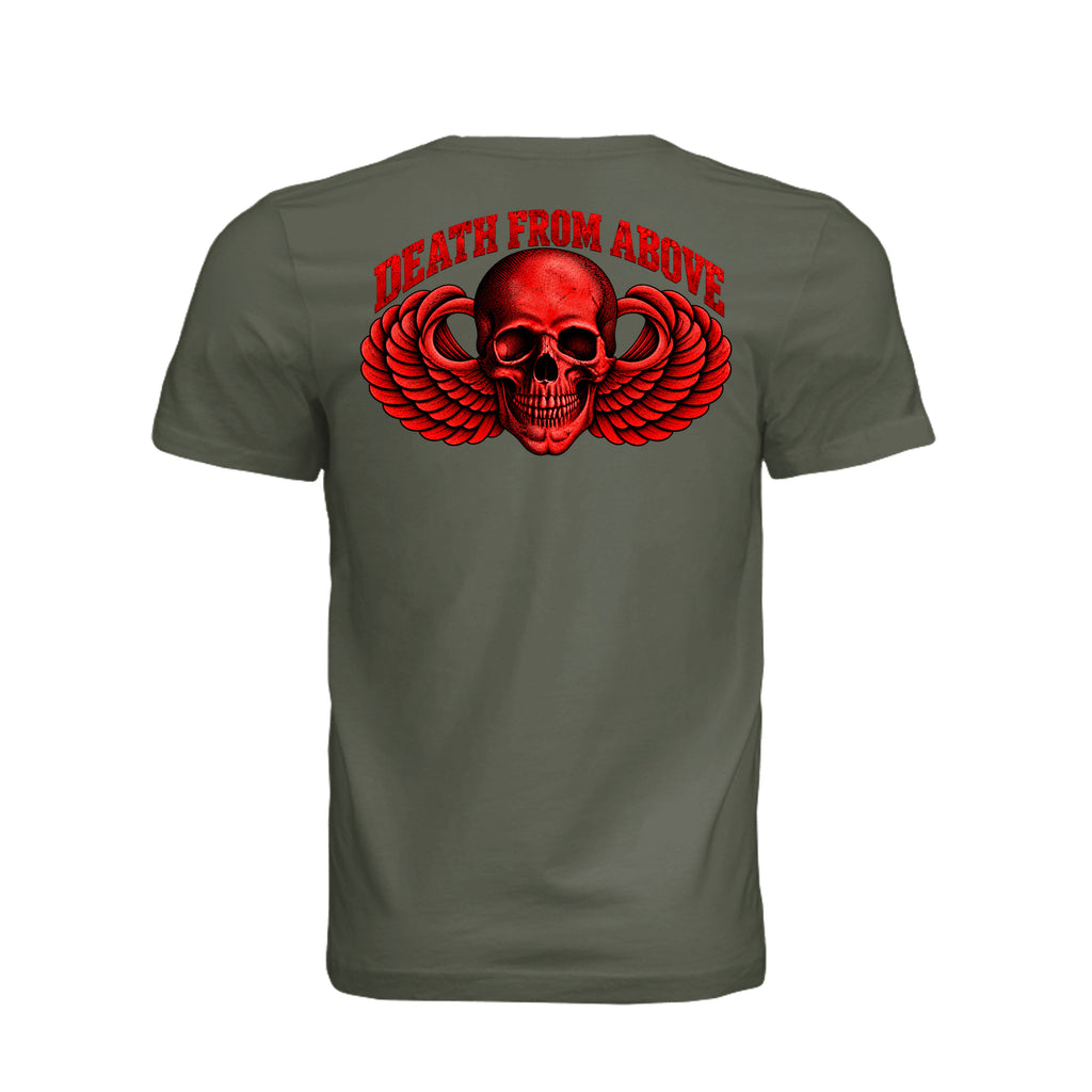 Airborne Death From Above T-Shirt (Red) - Dark Olive (Back) | Ironsight Syndicate