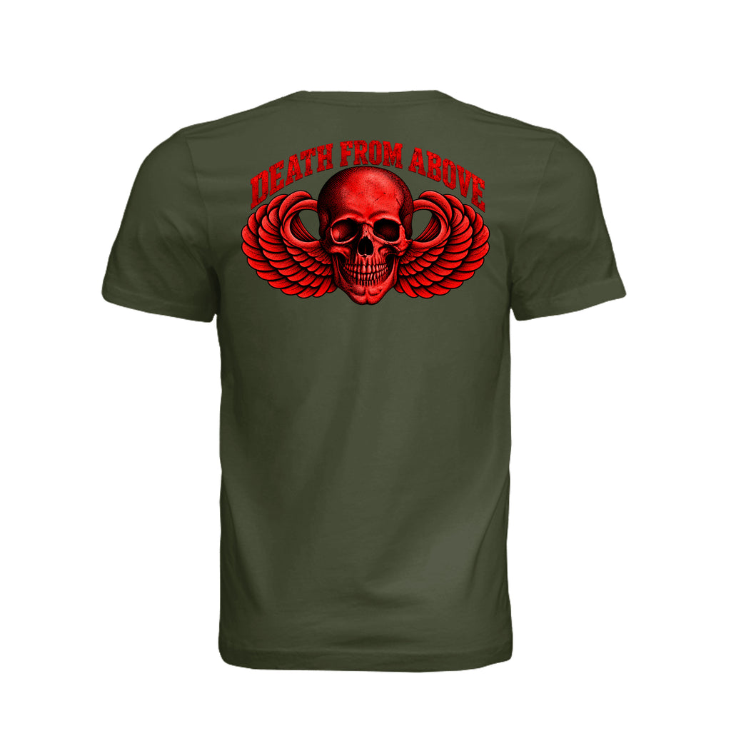 Airborne Death From Above T-Shirt (Red) - Military Green (Back) | Ironsight Syndicate