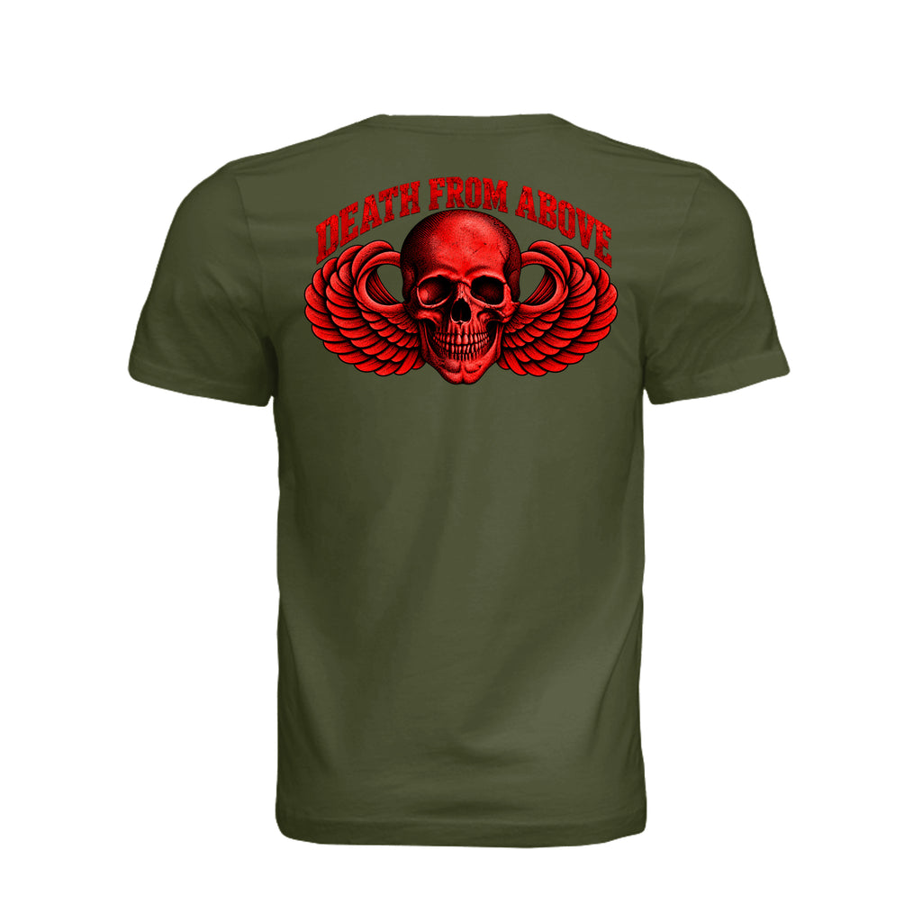 Airborne Death From Above T-Shirt (Red) - Olive (Back) | Ironsight Syndicate