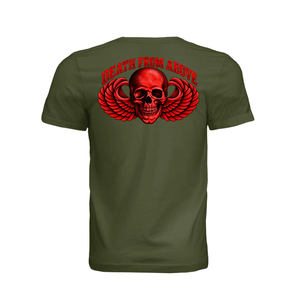 Airborne Death From Above T-Shirt (Red) - Olive (Back) | Ironsight Syndicate