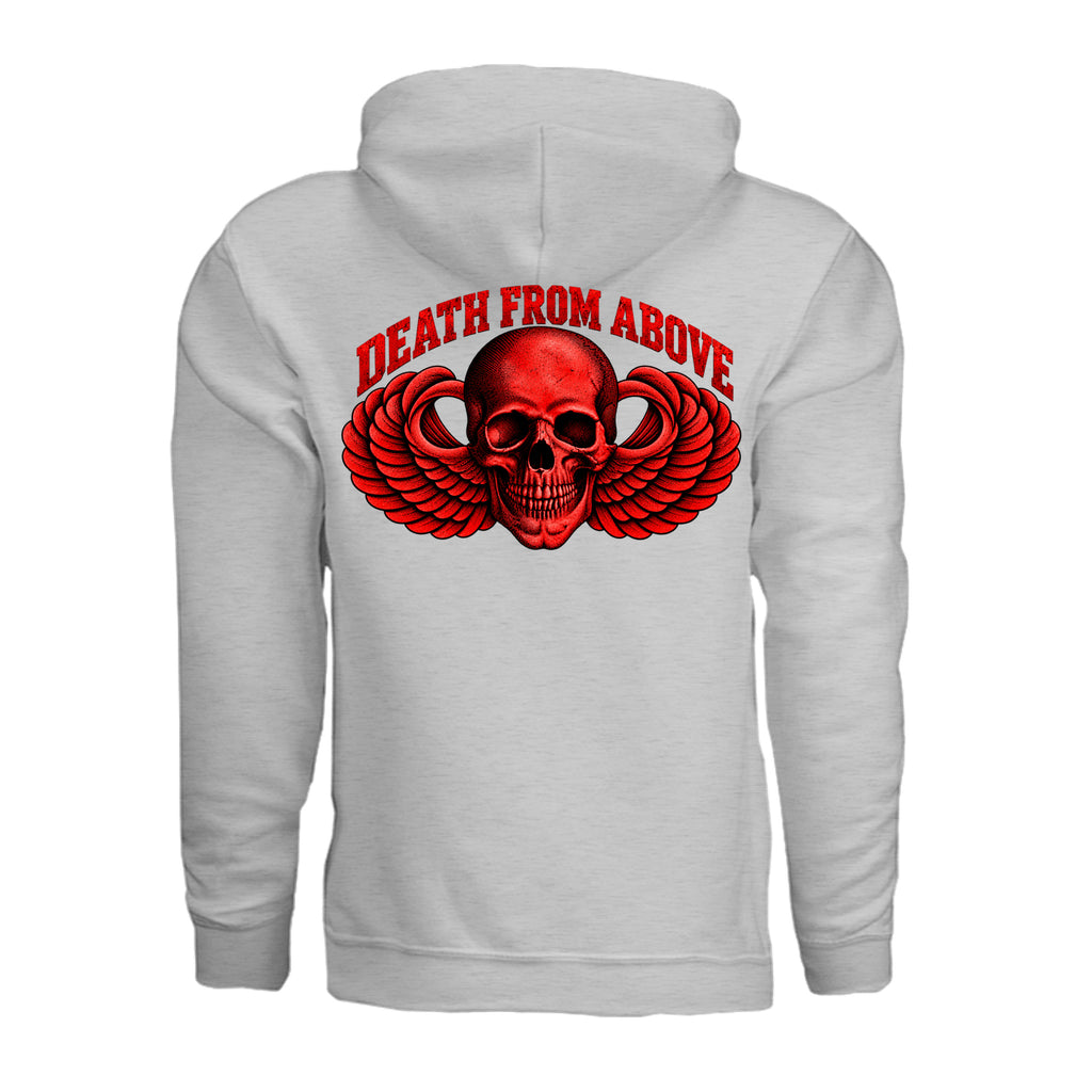 Airborne Death From Above Hoodie (Red) - Ash (Back) | Ironsight Syndicate