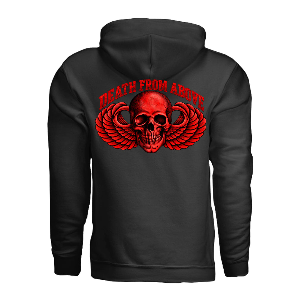 Airborne Death From Above Hoodie (Red) - Black (Back) | Ironsight Syndicate