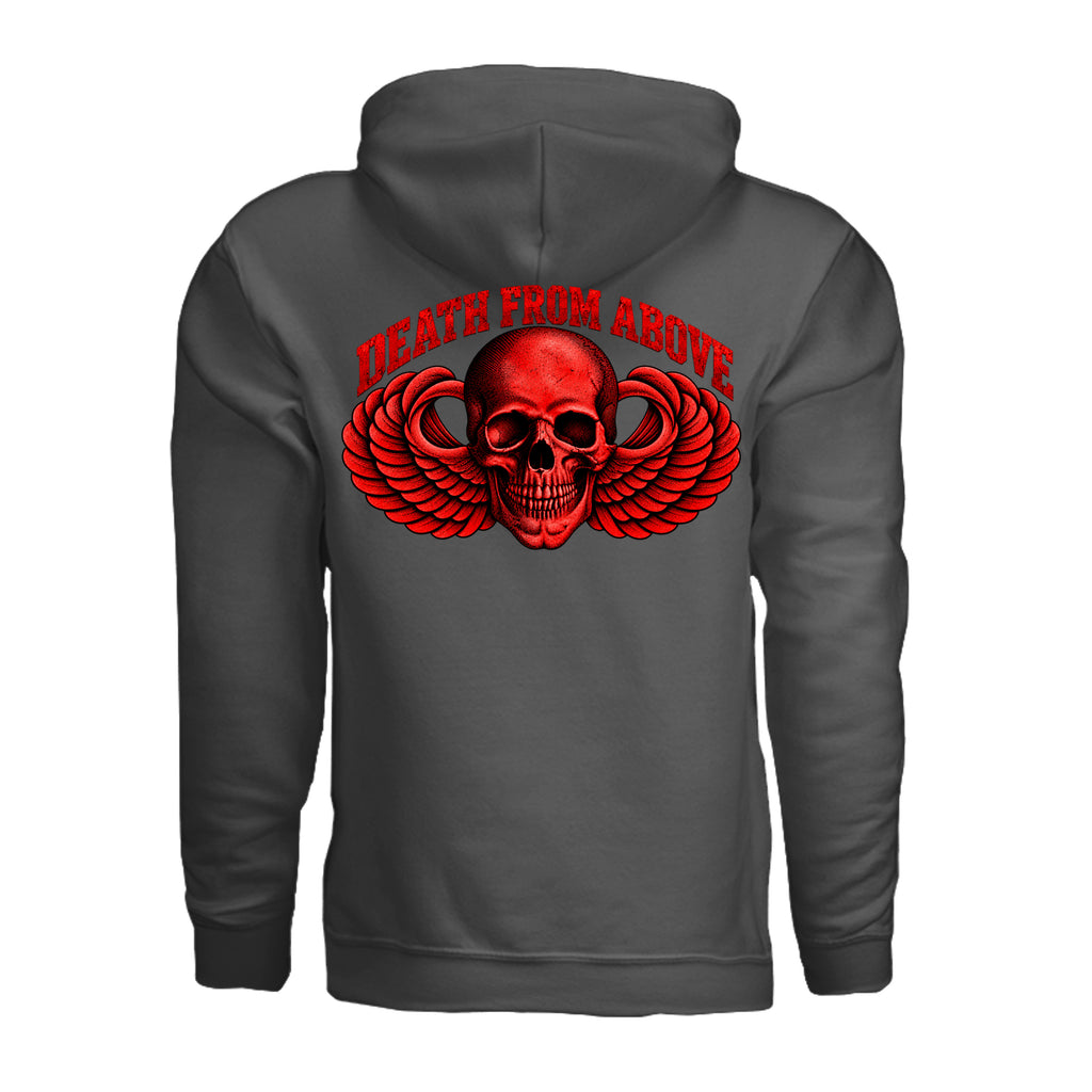 Airborne Death From Above Hoodie (Red) - Charcoal (Back) | Ironsight Syndicate