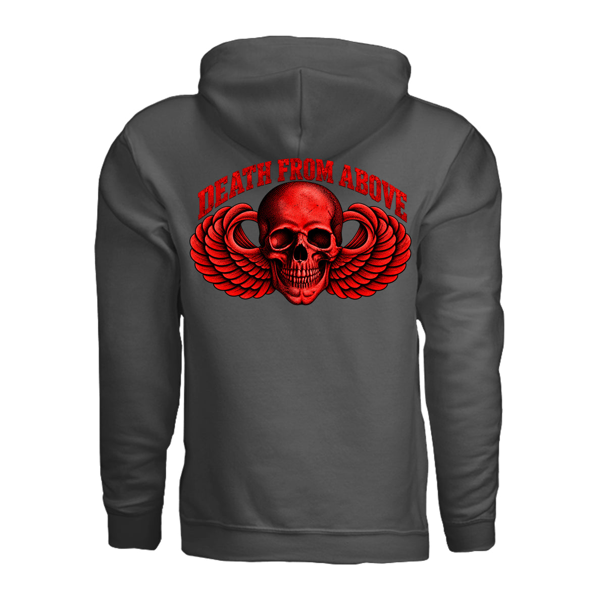 Airborne Death From Above Hoodie (Red) - Charcoal (Back) | Ironsight Syndicate