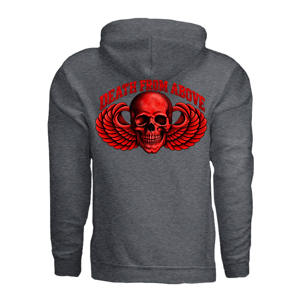 Airborne Death From Above Hoodie (Red) - Dark Heather (Back) | Ironsight Syndicate