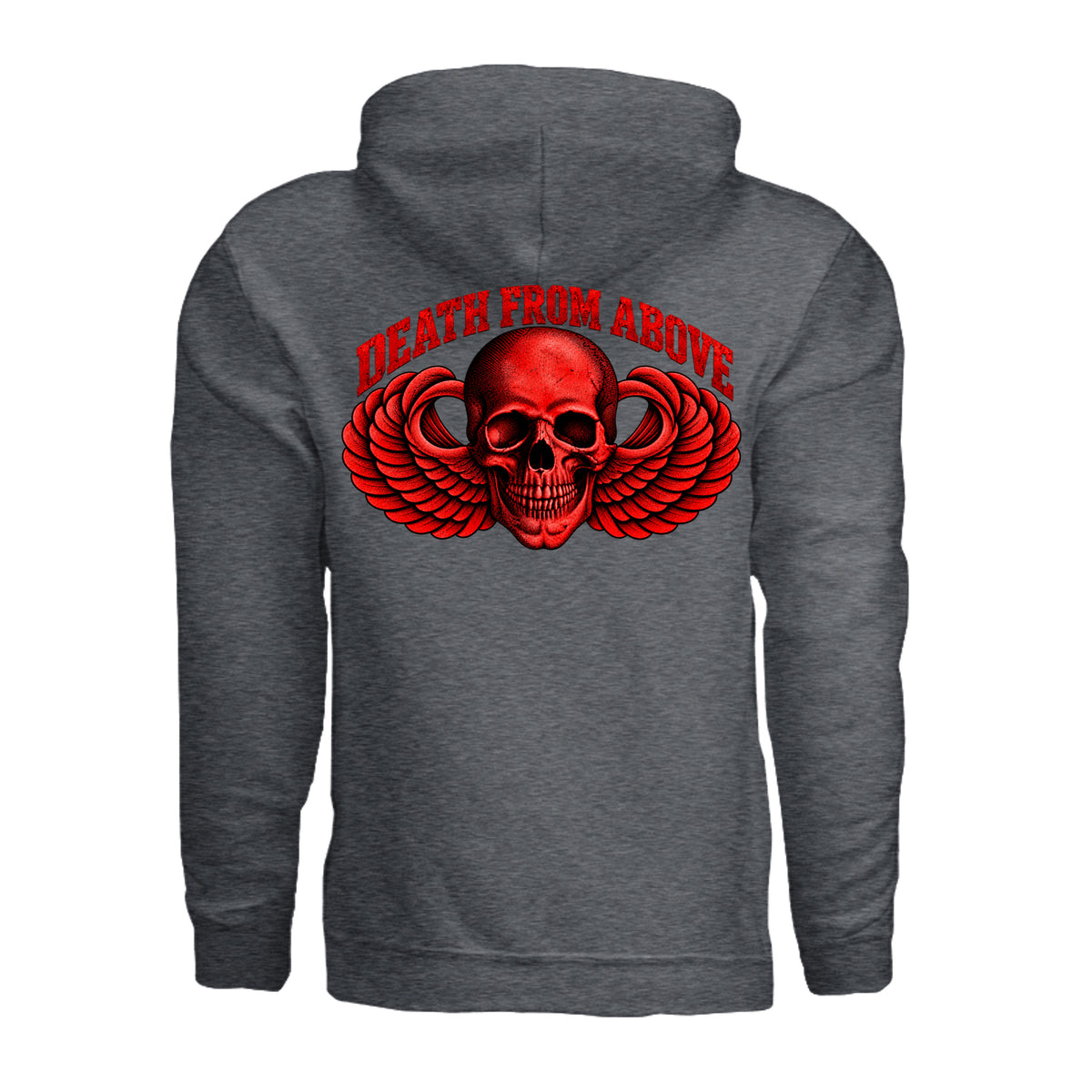 Airborne Death From Above Hoodie (Red) - Dark Heather (Back) | Ironsight Syndicate