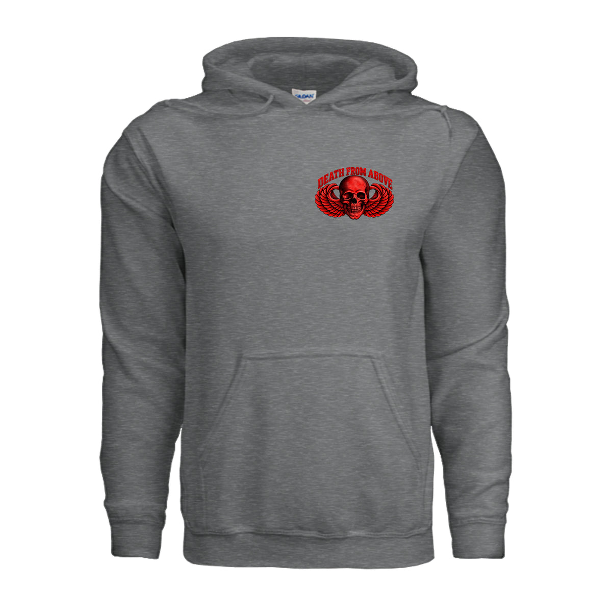 Airborne Death From Above Hoodie (Red) - Fan Charcoal Heather | Ironsight Syndicate