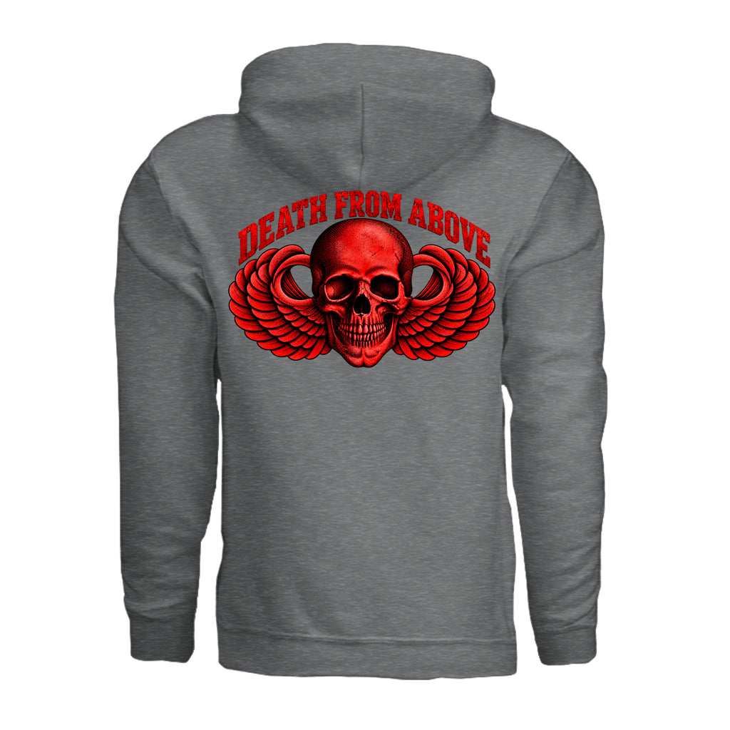 Airborne Death From Above Hoodie (Red) - Fan Charcoal Heather (Back) | Ironsight Syndicate