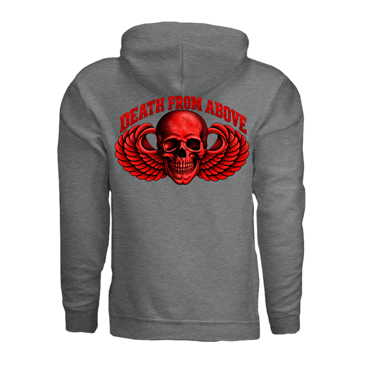 Airborne Death From Above Hoodie (Red) - Fan Charcoal Heather (Back) | Ironsight Syndicate
