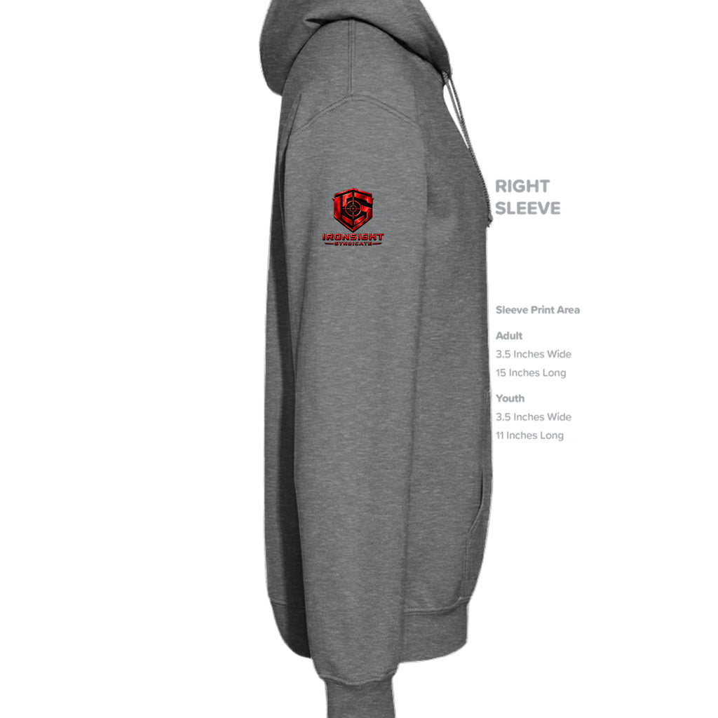 Airborne Death From Above Hoodie (Red) - Fan Charcoal Heather (Right Sleeve) | Ironsight Syndicate