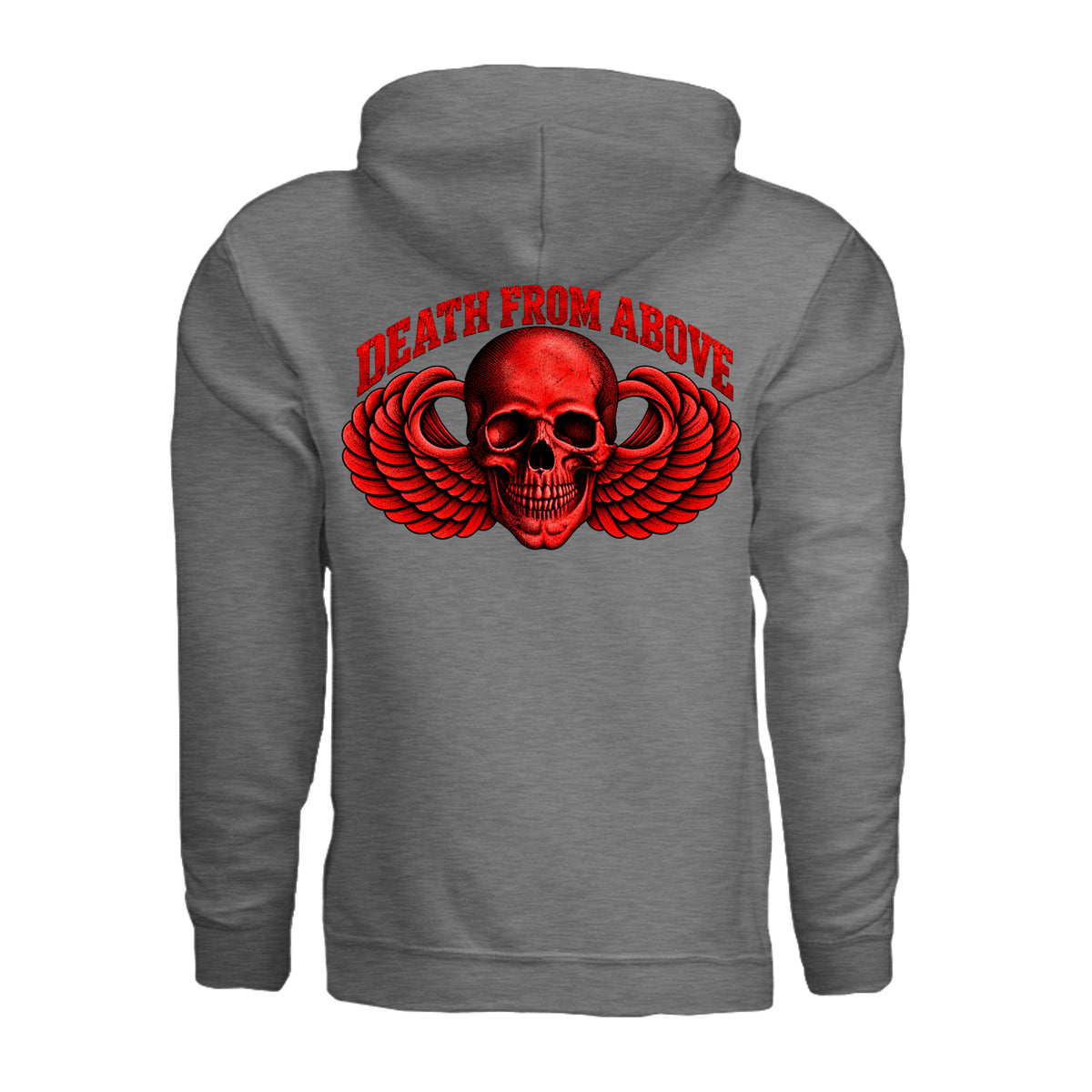 Airborne Death From Above Hoodie (Red) - Graphite Heather (Back) | Ironsight Syndicate
