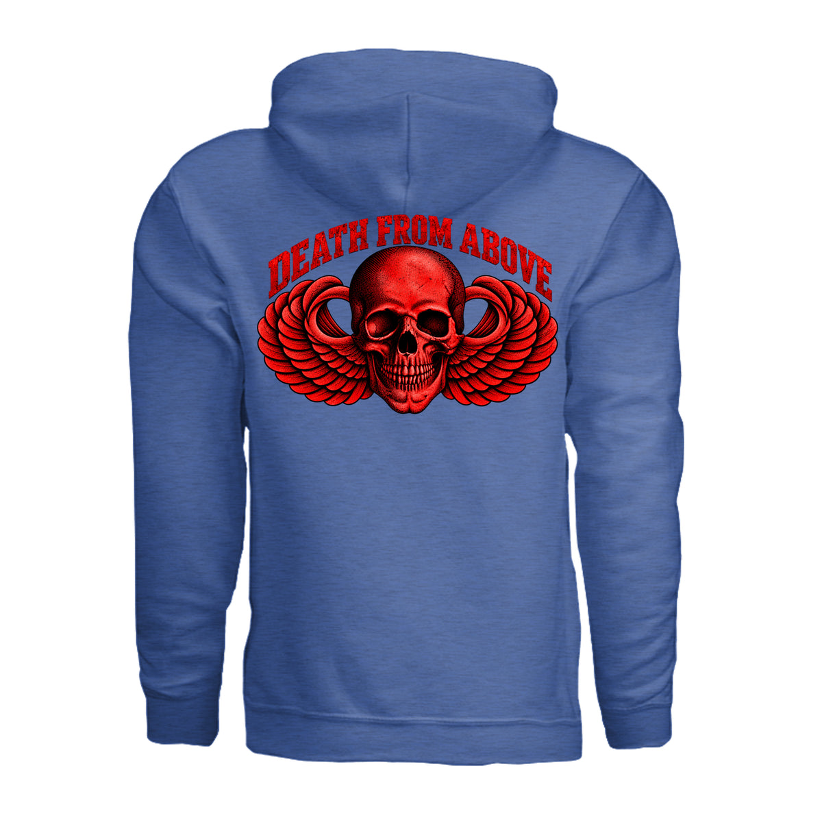 Airborne Death From Above Hoodie (Red) - Heather Deep Royal (Back) | Ironsight Syndicate