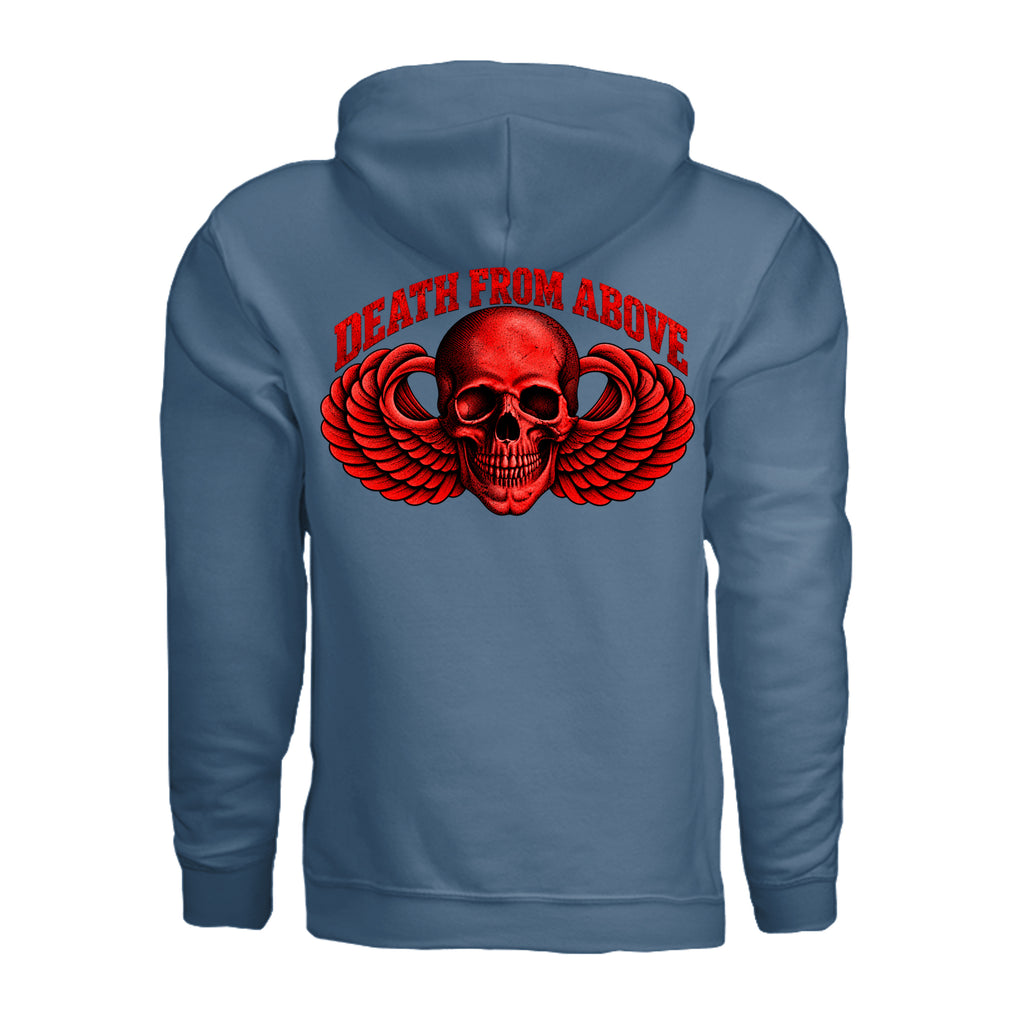 Airborne Death From Above Hoodie (Red) - Indigo Blue (Back) | Ironsight Syndicate