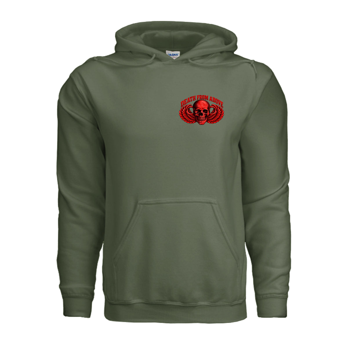 Airborne Death From Above Hoodie (Red) - Military Green | Ironsight Syndicate