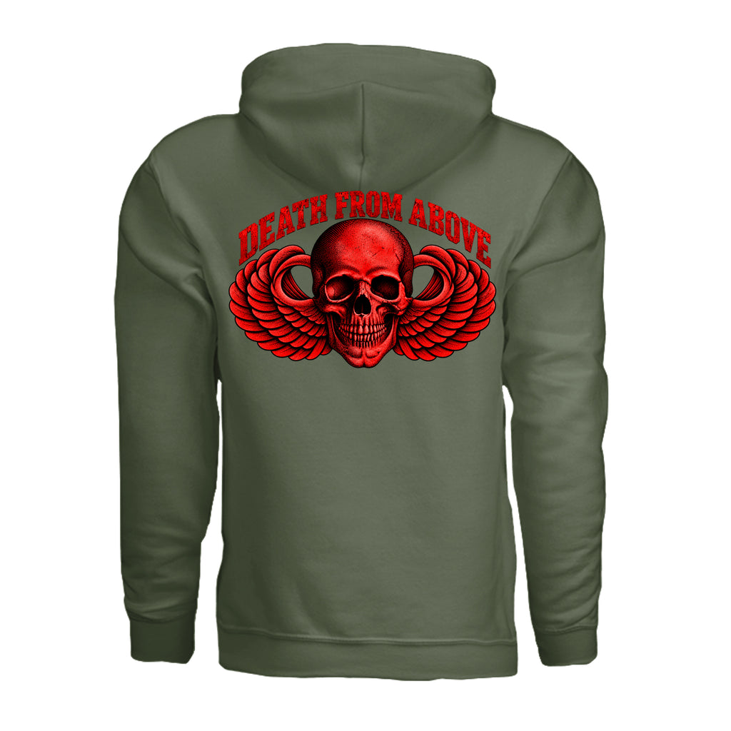 Airborne Death From Above Hoodie (Red) - Military Green (Back) | Ironsight Syndicate