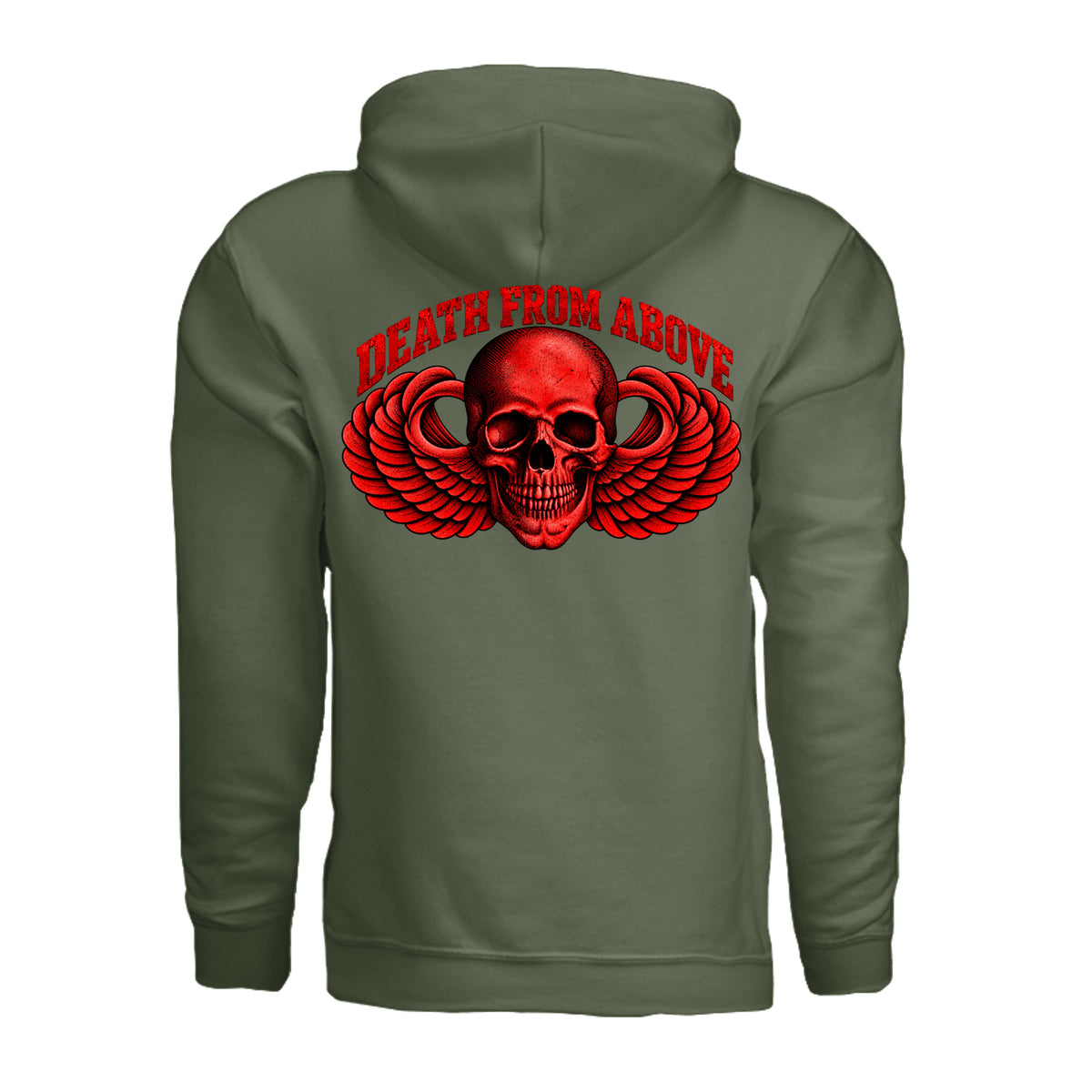 Airborne Death From Above Hoodie (Red) - Military Green (Back) | Ironsight Syndicate
