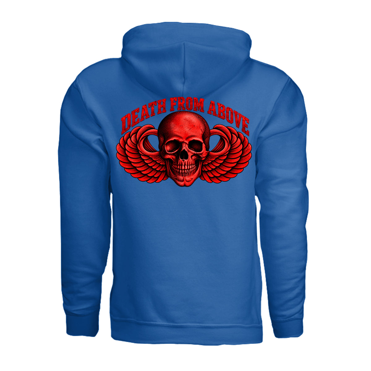 Airborne Death From Above Hoodie (Red) - Neon Blue (Back) | Ironsight Syndicate