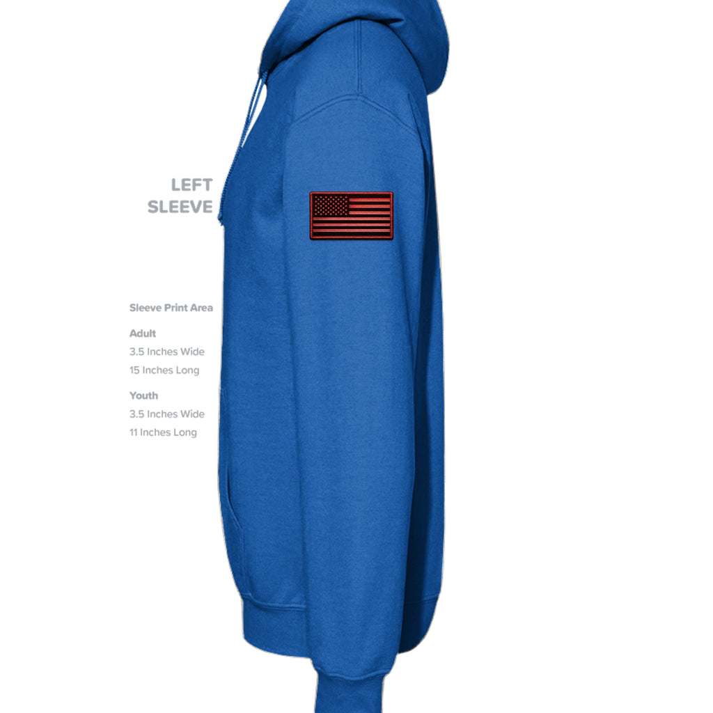 Airborne Death From Above Hoodie (Red) - Neon Blue (Left Sleeve) | Ironsight Syndicate