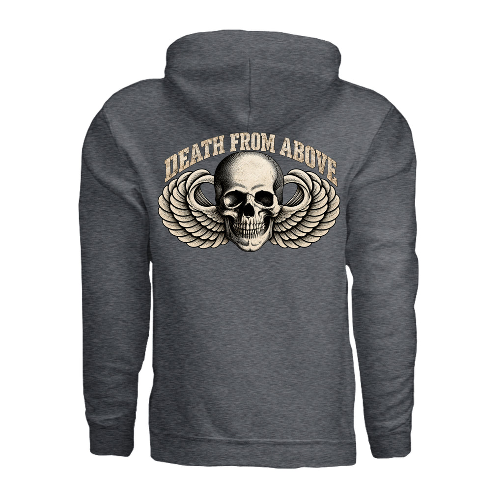 Airborne Death From Above Hoodie - Dark Heather (Back) | Ironsight Syndicate