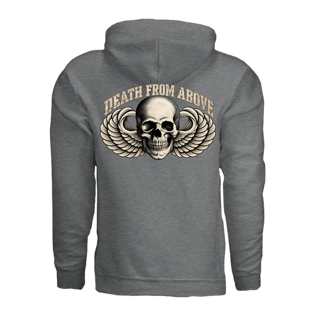Airborne Death From Above Hoodie - Fan Charcoal Heather (Back) | Ironsight Syndicate