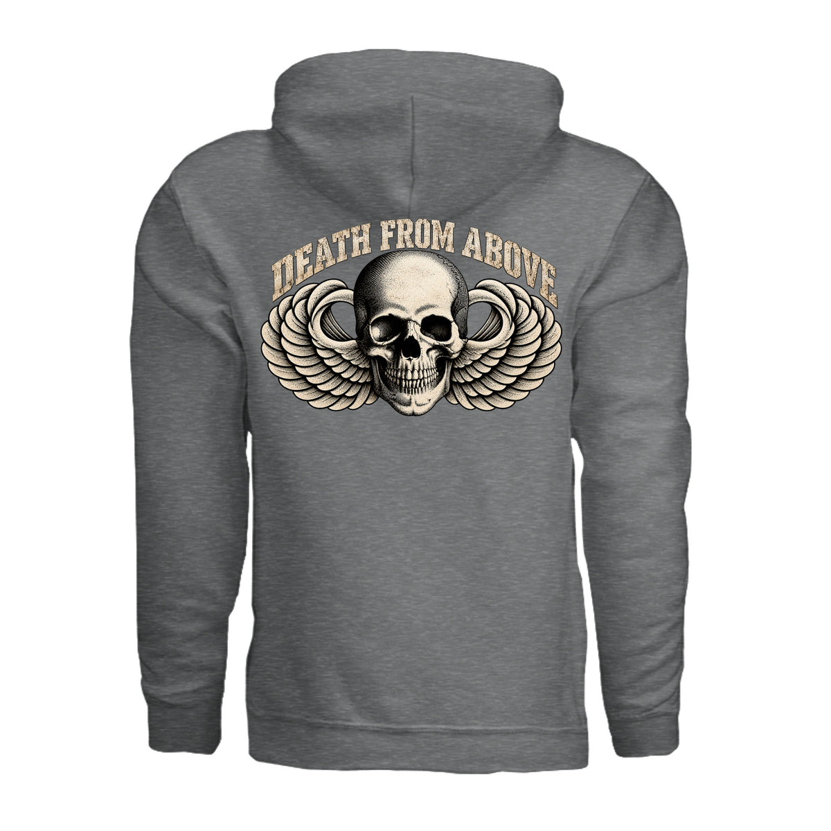 Airborne Death From Above Hoodie - Fan Charcoal Heather (Back) | Ironsight Syndicate