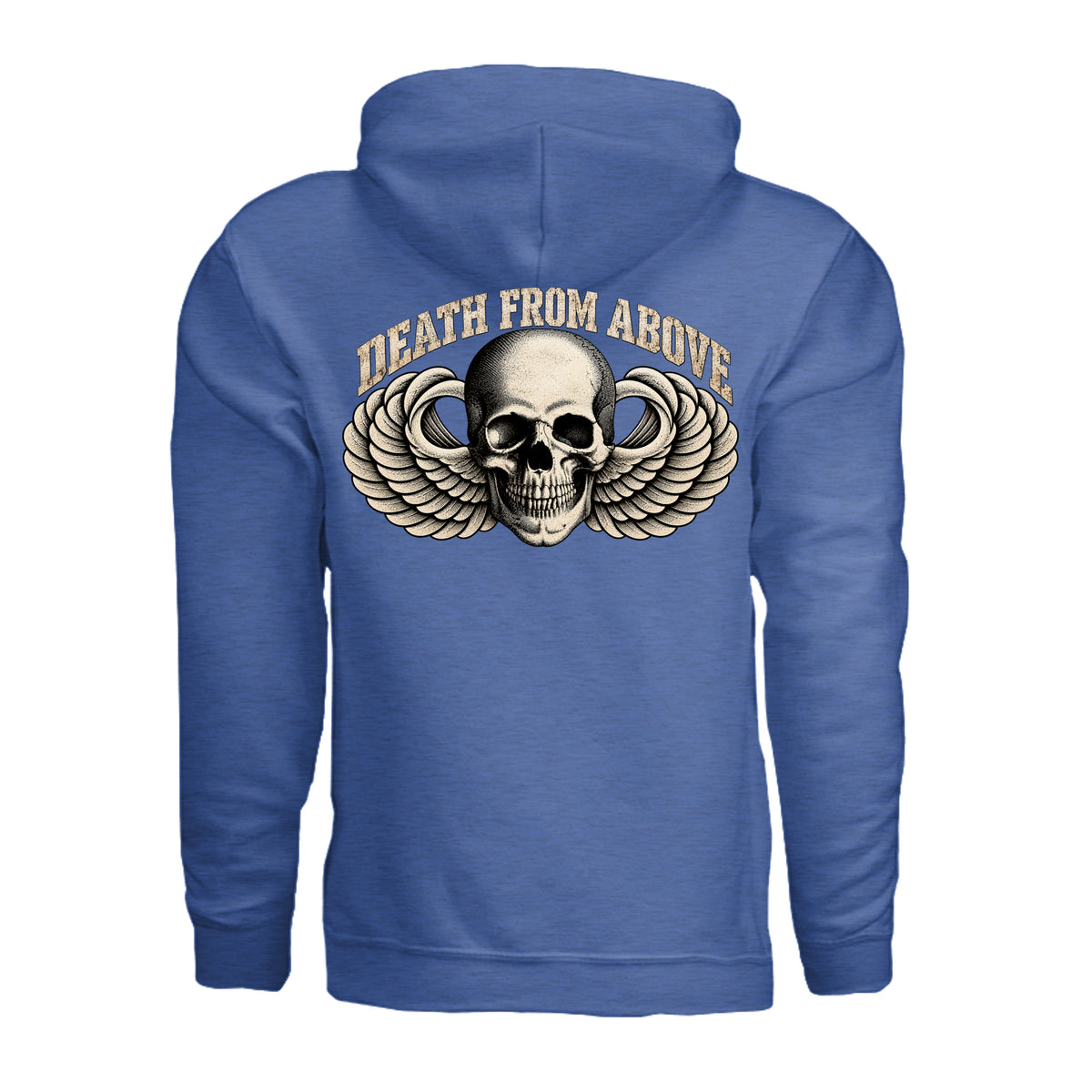 Airborne Death From Above Hoodie - Heather Deep Royal (Back) | Ironsight Syndicate