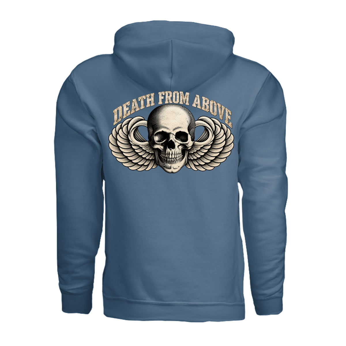 Airborne Death From Above Hoodie - Indigo Blue (Back) | Ironsight Syndicate