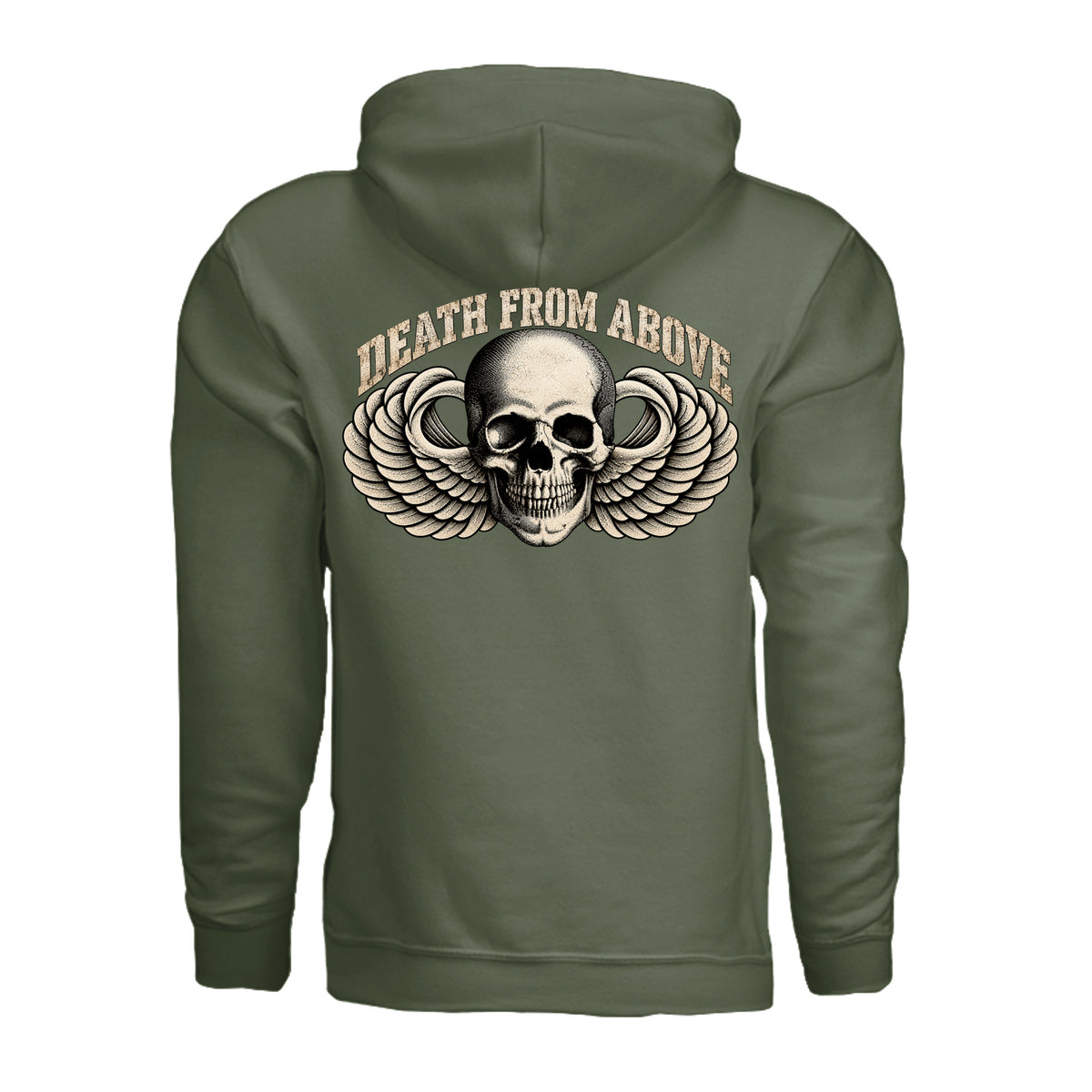 Airborne Death From Above Hoodie - Military Green (Back) | Ironsight Syndicate