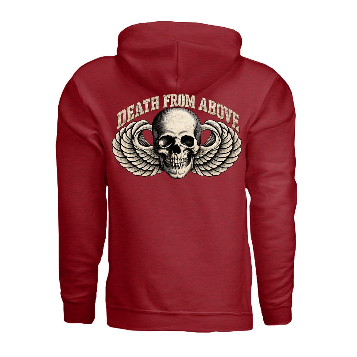 Airborne Death From Above Hoodie - Antique Cherry Red (Back) | Ironsight Syndicate