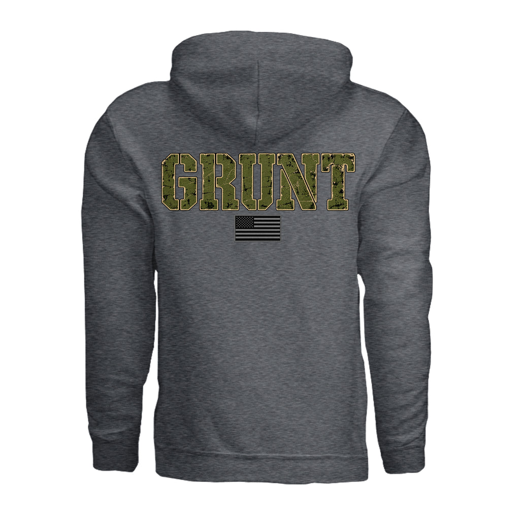 GRUNT Hoodie - Dark Heather (Back) | Ironsight Syndicate