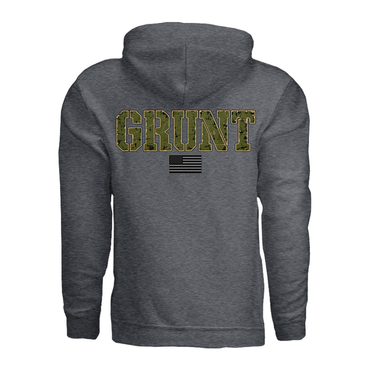 GRUNT Hoodie - Dark Heather (Back) | Ironsight Syndicate