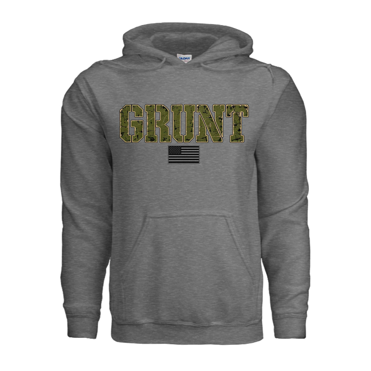 GRUNT Hoodie – Infantry Camo Lettering & American Flag Sweatshirt