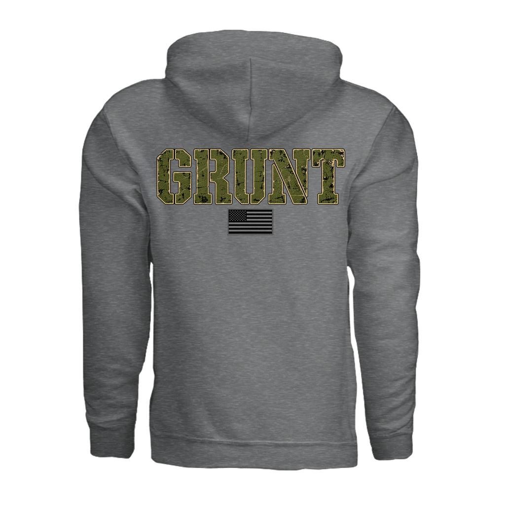 GRUNT Hoodie - Fan Charcoal Heather (Back) | Ironsight Syndicate