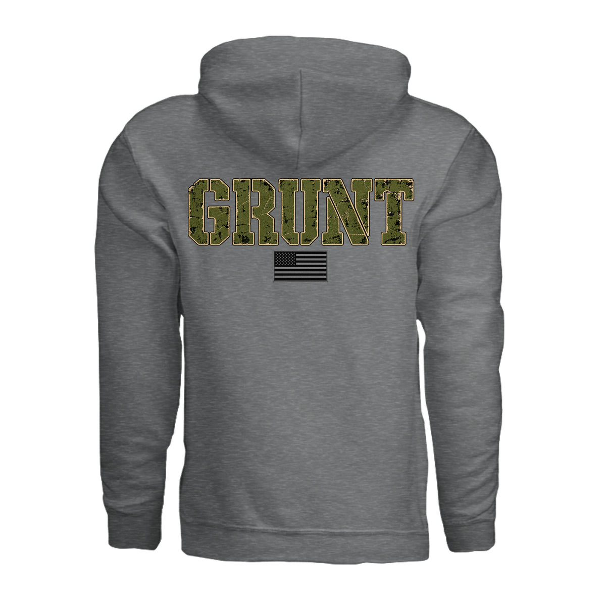GRUNT Hoodie - Fan Charcoal Heather (Back) | Ironsight Syndicate