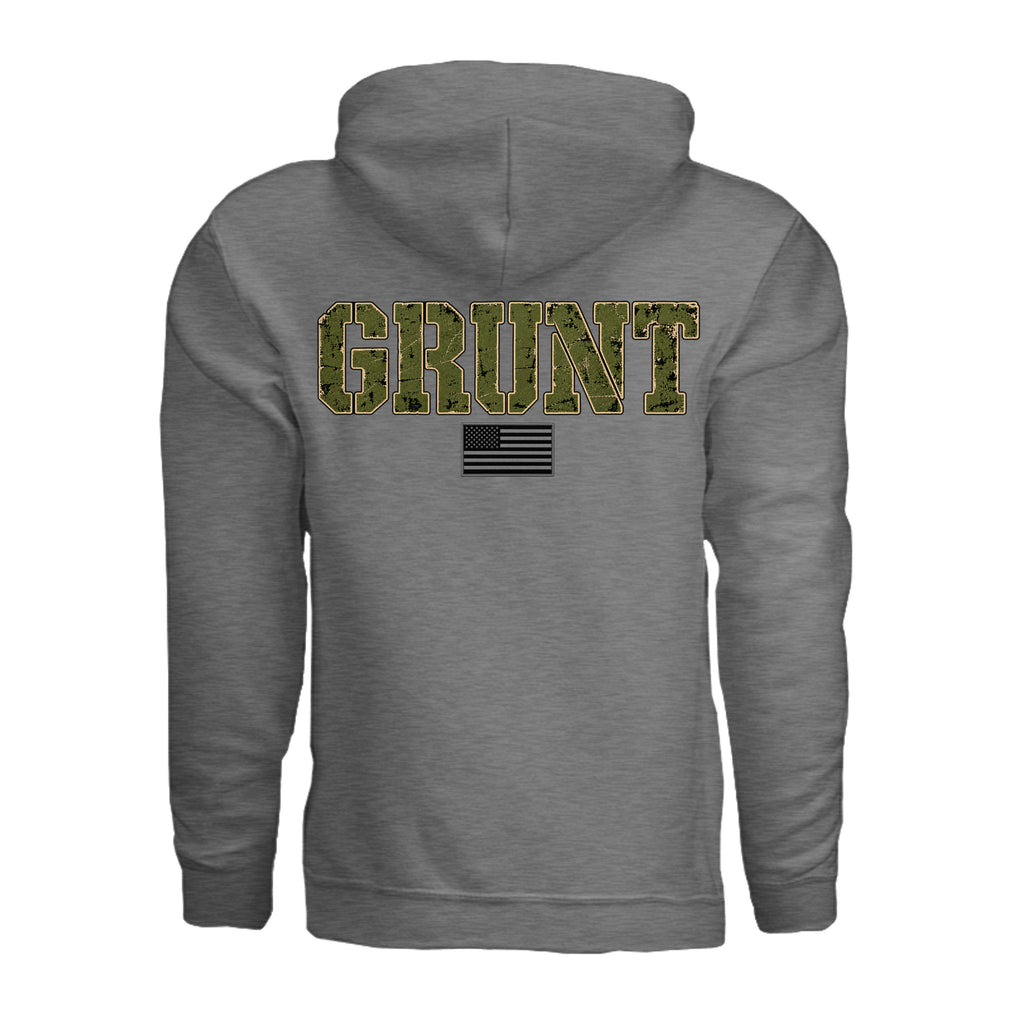 GRUNT Hoodie - Graphite Heather (Back) | Ironsight Syndicate