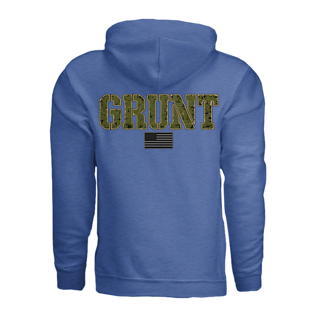 GRUNT Hoodie - Heather Deep Royal (Back) | Ironsight Syndicate