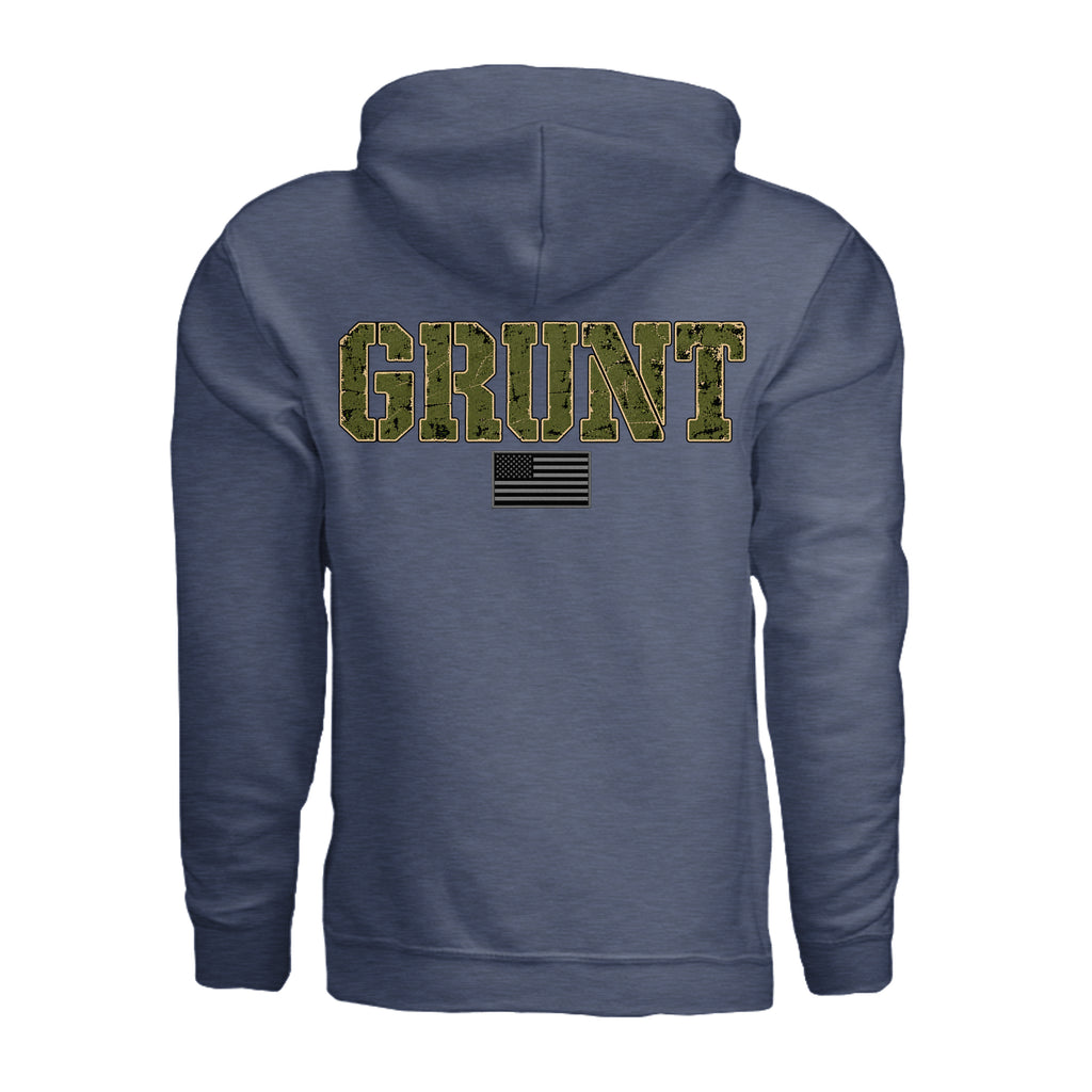 GRUNT Hoodie - Heather Sport Dark Navy (Back) | Ironsight Syndicate