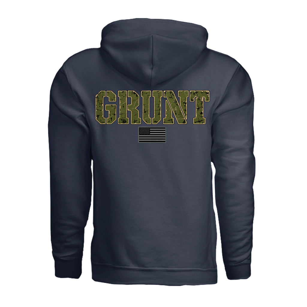 GRUNT Hoodie - Navy (Back) | Ironsight Syndicate