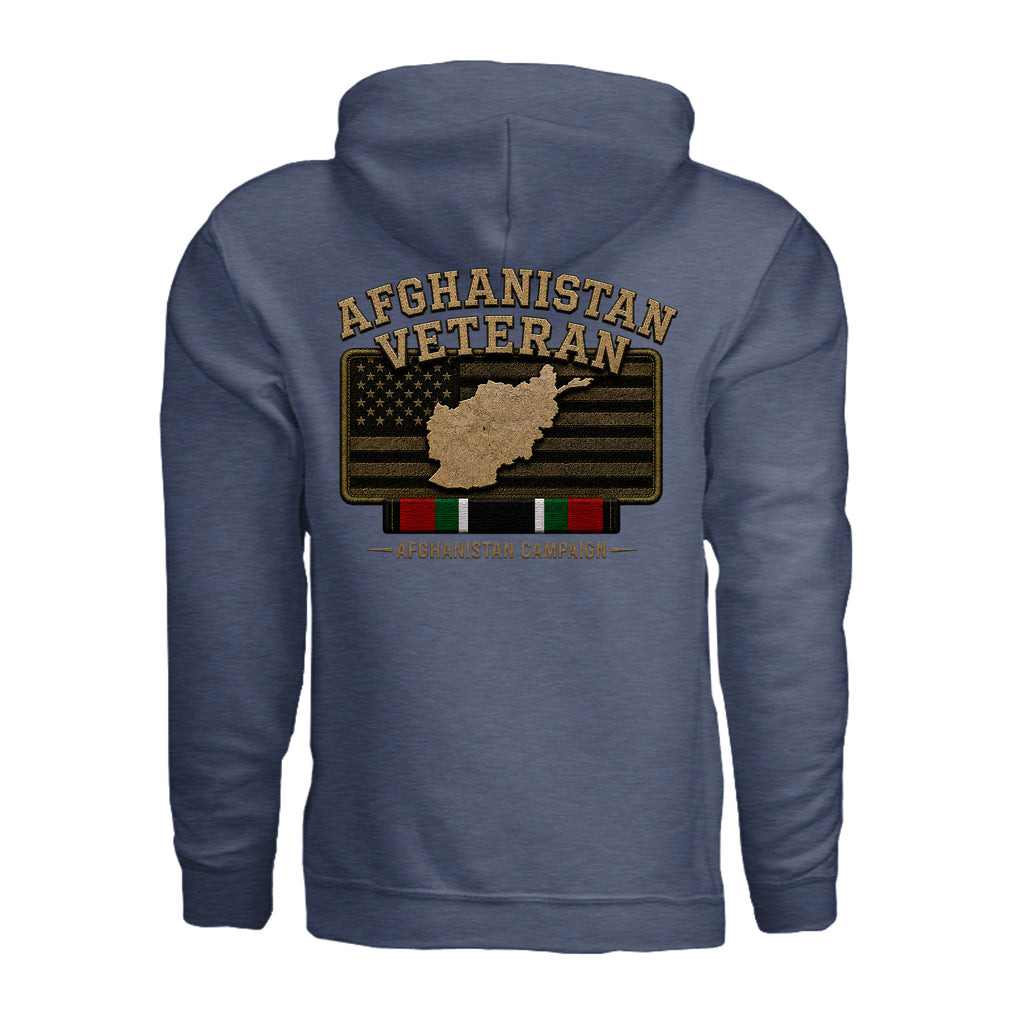 Afghanistan Veteran Hoodie - Heather Sport Dark Navy (Back) | Ironsight Syndicate