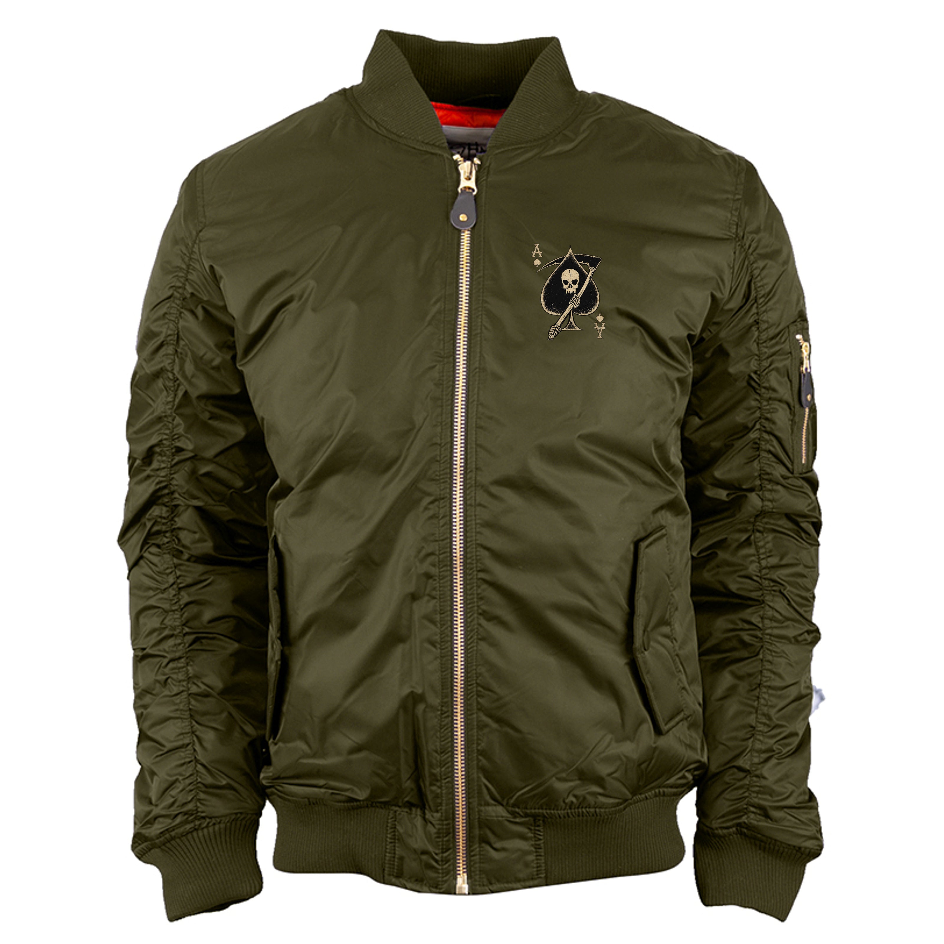 Death Card Bomber Jacket in Olive - Front