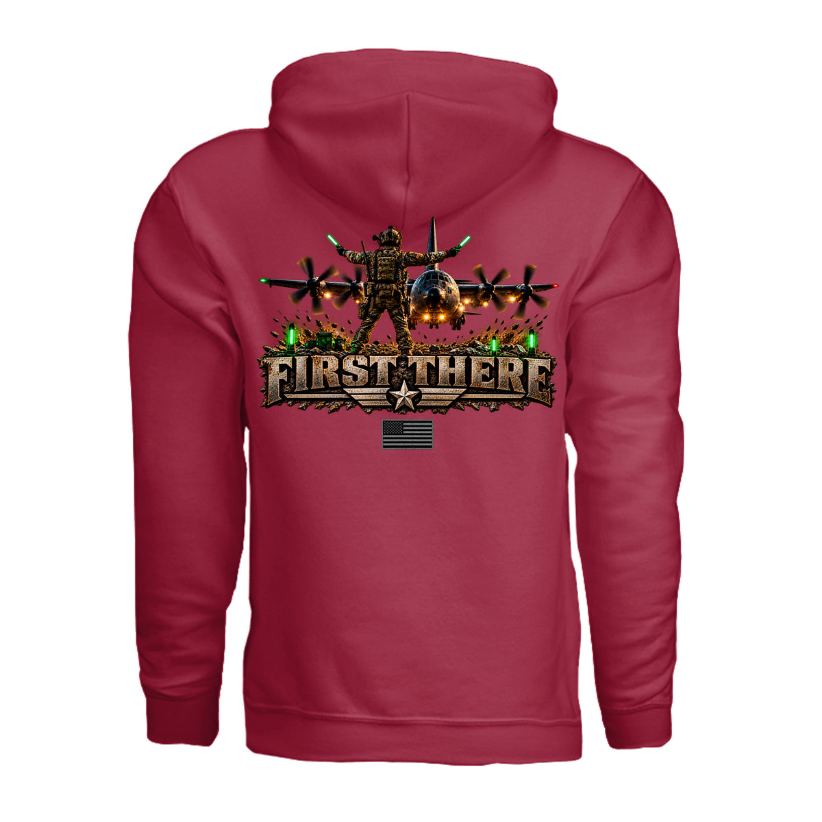 Combat Controller First There Hoodie - Cherry Red (Back) | Ironsight Syndicate