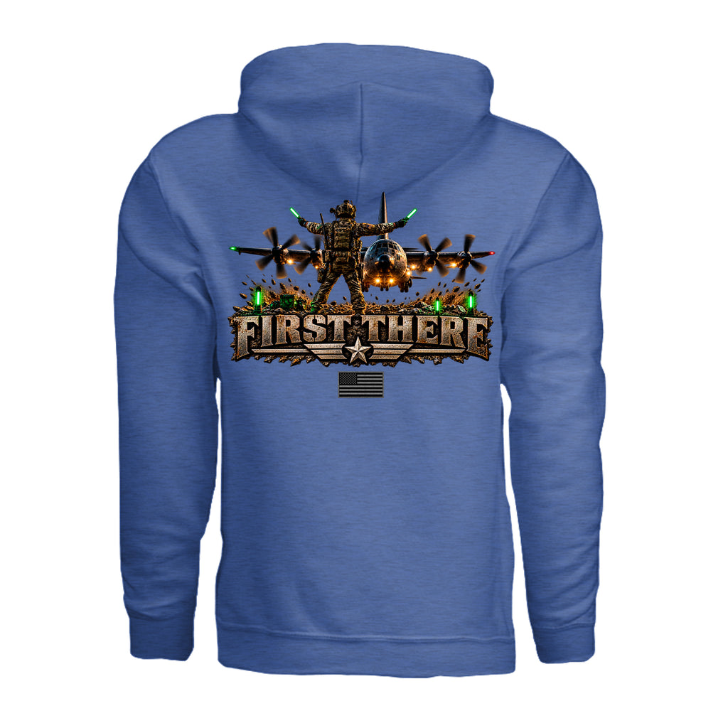 Combat Controller First There Hoodie - Heather Deep Royal (Back) | Ironsight Syndicate