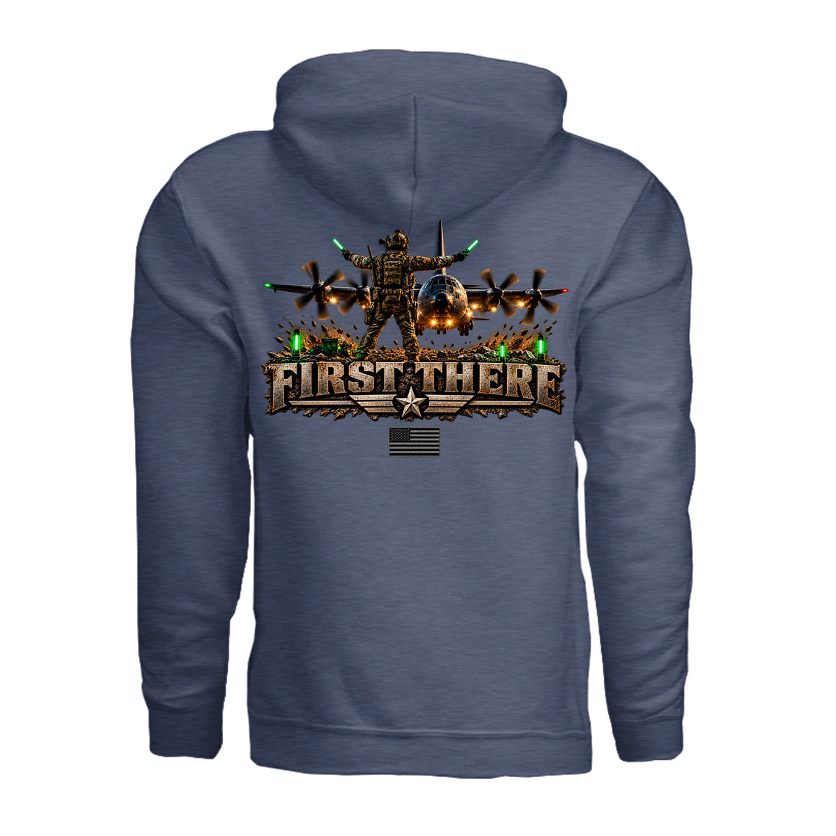 Combat Controller First There Hoodie - Heather Sport Dark Navy (Back) | Ironsight Syndicate