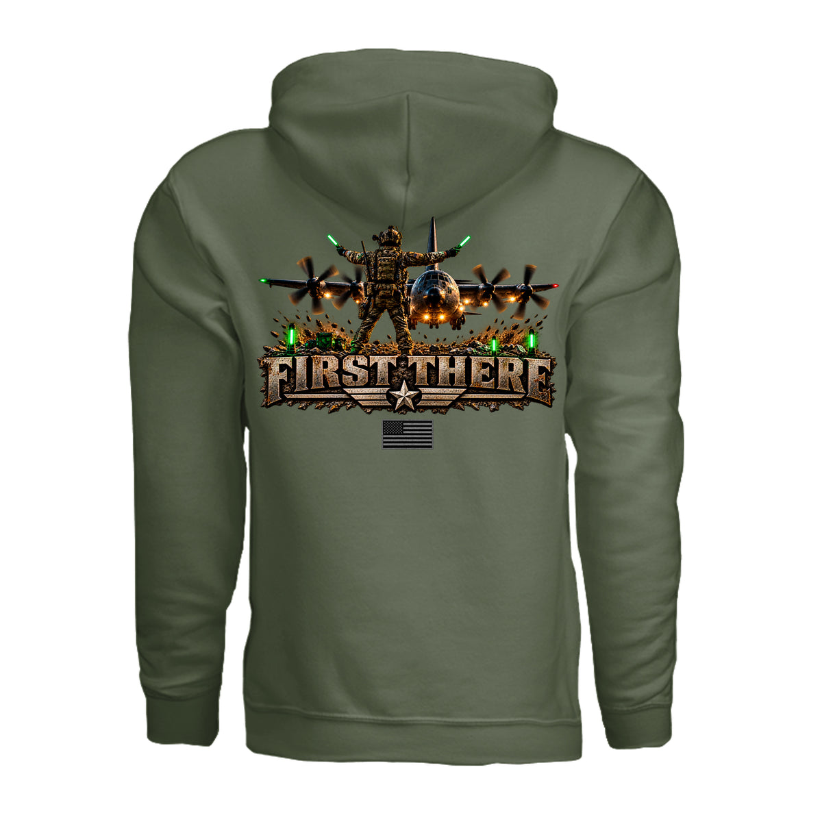 Combat Controller First There Hoodie - Military Green (Back) | Ironsight Syndicate
