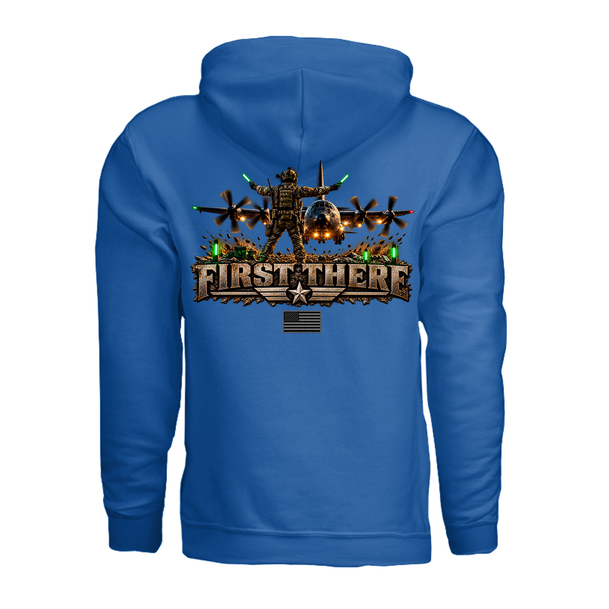 Combat Controller First There Hoodie - Neon Blue (Back) | Ironsight Syndicate