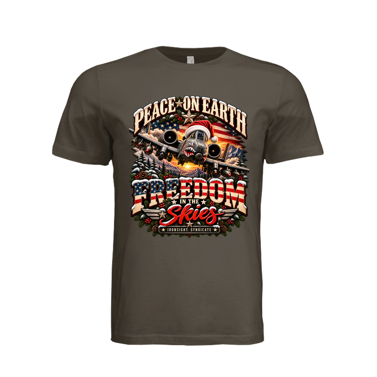 Freedom in the Skies A-10 Christmas T-Shirt - Army | Ironsight Syndicate