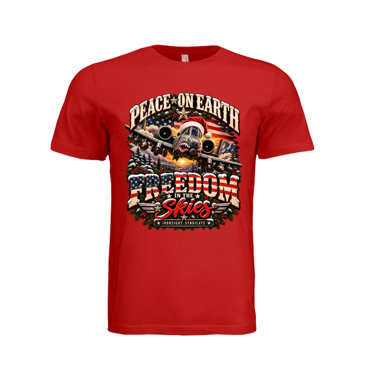 Freedom in the Skies A-10 Christmas T-Shirt - Red | Ironsight Syndicate